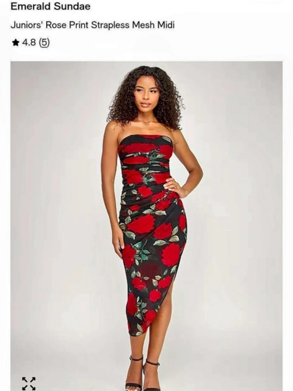 NEW Emerald Sundae Juniors' Rose Print Strapless Mesh Dress Black & Red Medium